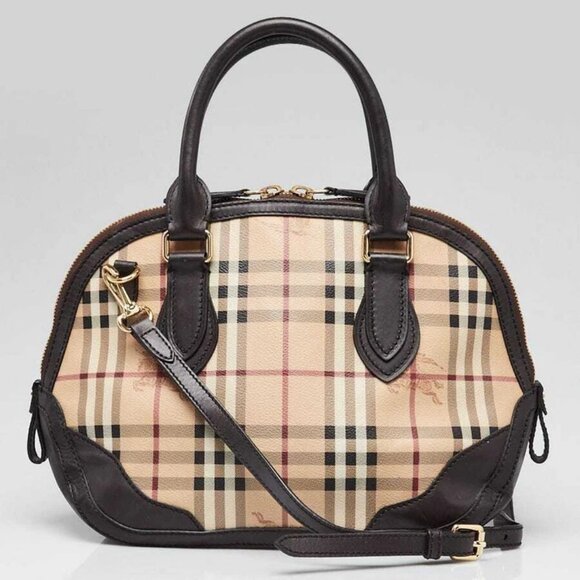 Burberry Haymarket Canvas/Chocolate Leather Small Orchard Bowling Bag - Picture 1 of 12